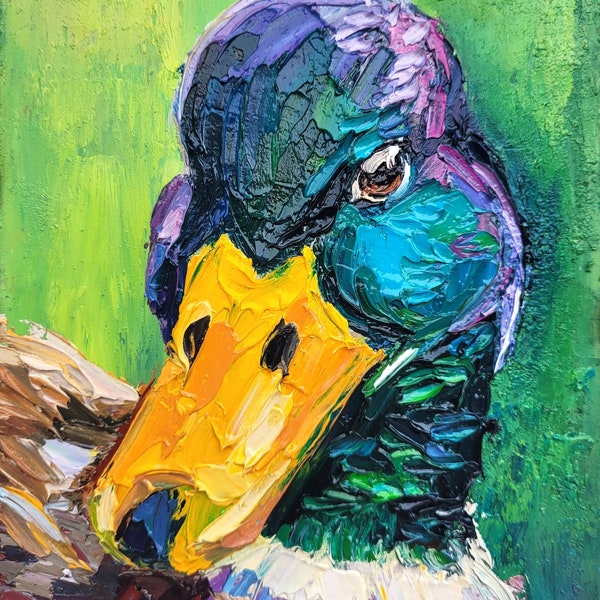 Peinture originale de canard colvert peinture empâtement peinture 5 x 7 oiseau peinture peinture animalière peinture canard colvert art animal de la ferme