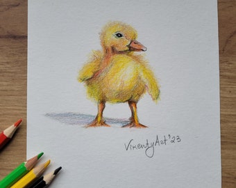 Duckling Original Drawing Colored Pencil Art 6x8 Bird Art Duck Drawing Goose Drawing Farm Animal Farmhouse Decor Duck Illustration Baby Duck