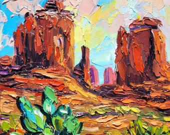 Arizona Painting Desert Landscape Original Art Impasto Oil Painting 6x8 National Park Art Sedona Painting Cactus Painting Mountain Painting