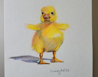 Original Duckling Portrait Colored Pencil Drawing Small Handmade Artwork Duck Art Baby Shower Gif Goose Drawing Farm Animals Bird Sketch Art