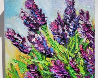 Lavendel Malerei Provence Malerei Original Kunstwerk Impasto Ölgemälde Leinwand 8x8 Geburt Monat Blumen Malerei Toskana Malerei Wohnkultur