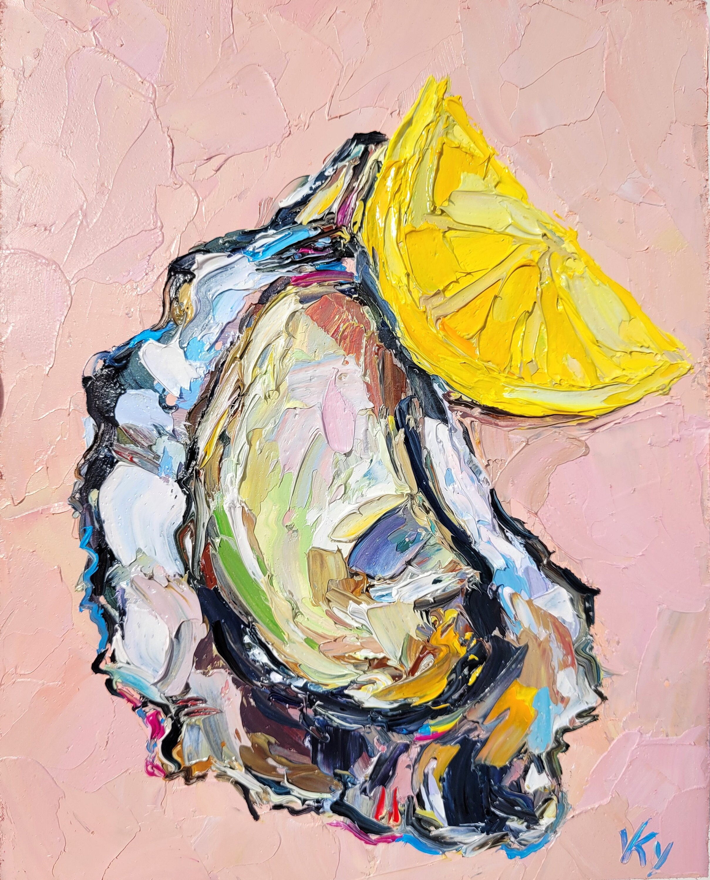 Oyster Painting Shell Original Impasto Oil Painting 6x8 Lemon