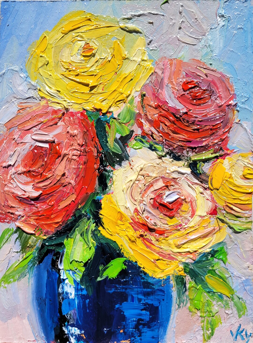 Rose Oil Painting Flower Painting Original Impasto Oil Painting 6x8 ...