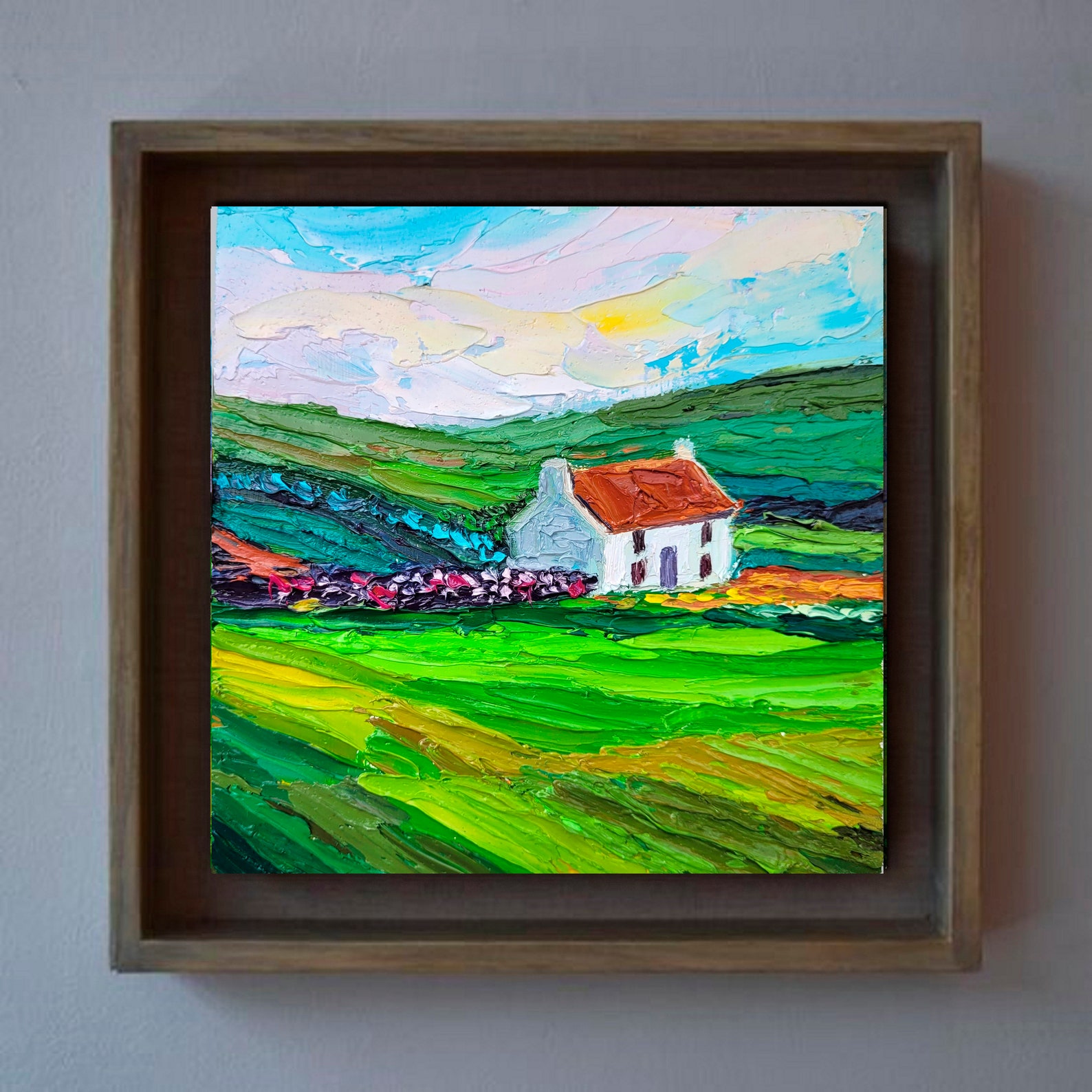 Ireland Painting Ireland Landscape Original Art Impasto Oil Painting 6x6 Irish Painting Cottage