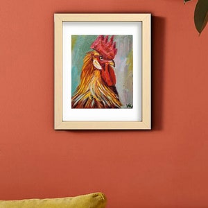 Rooster Painting Farmhouse Decor Original Art Impasto Oil Painting 6x6 Chicken Painting Farm Animals Painting Bird Painting Kitchen Art image 6