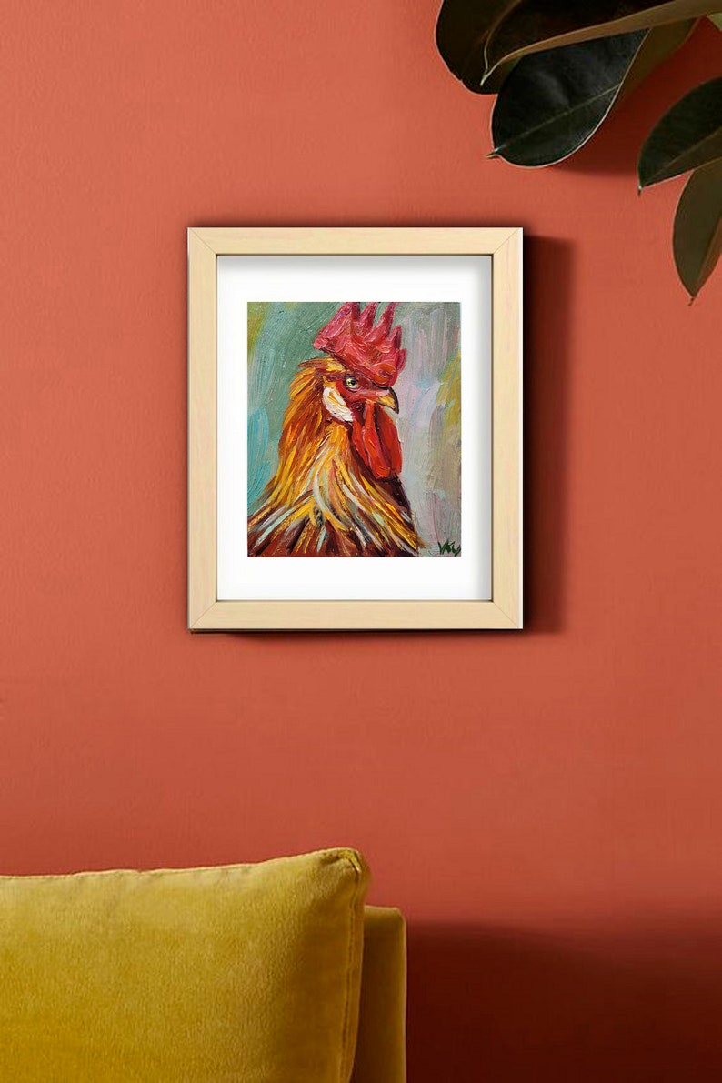 Rooster Painting Farmhouse Decor Original Art Impasto Oil Painting 6x6 Chicken Painting Farm Animals Painting Bird Painting Kitchen Art image 6