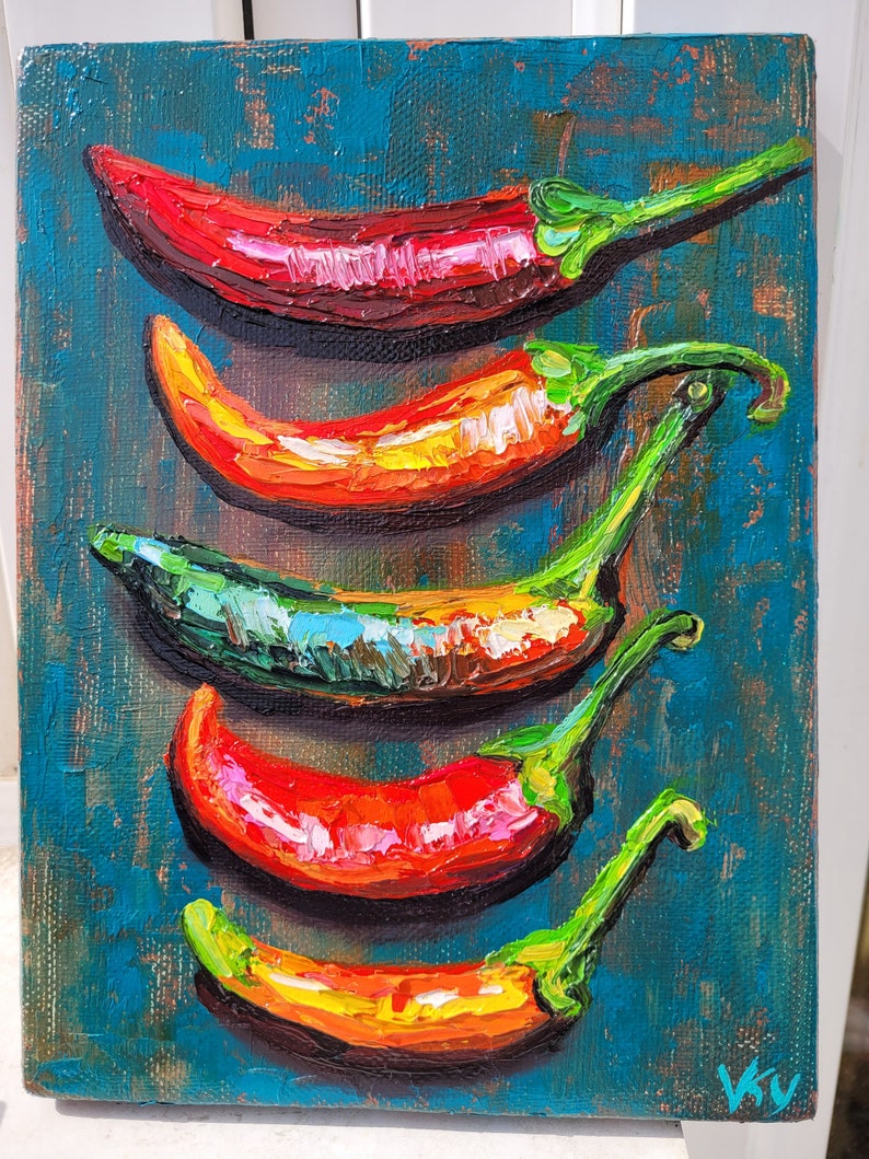 Chili Pepper Painting Vegetable Painting Original Oil Painting on