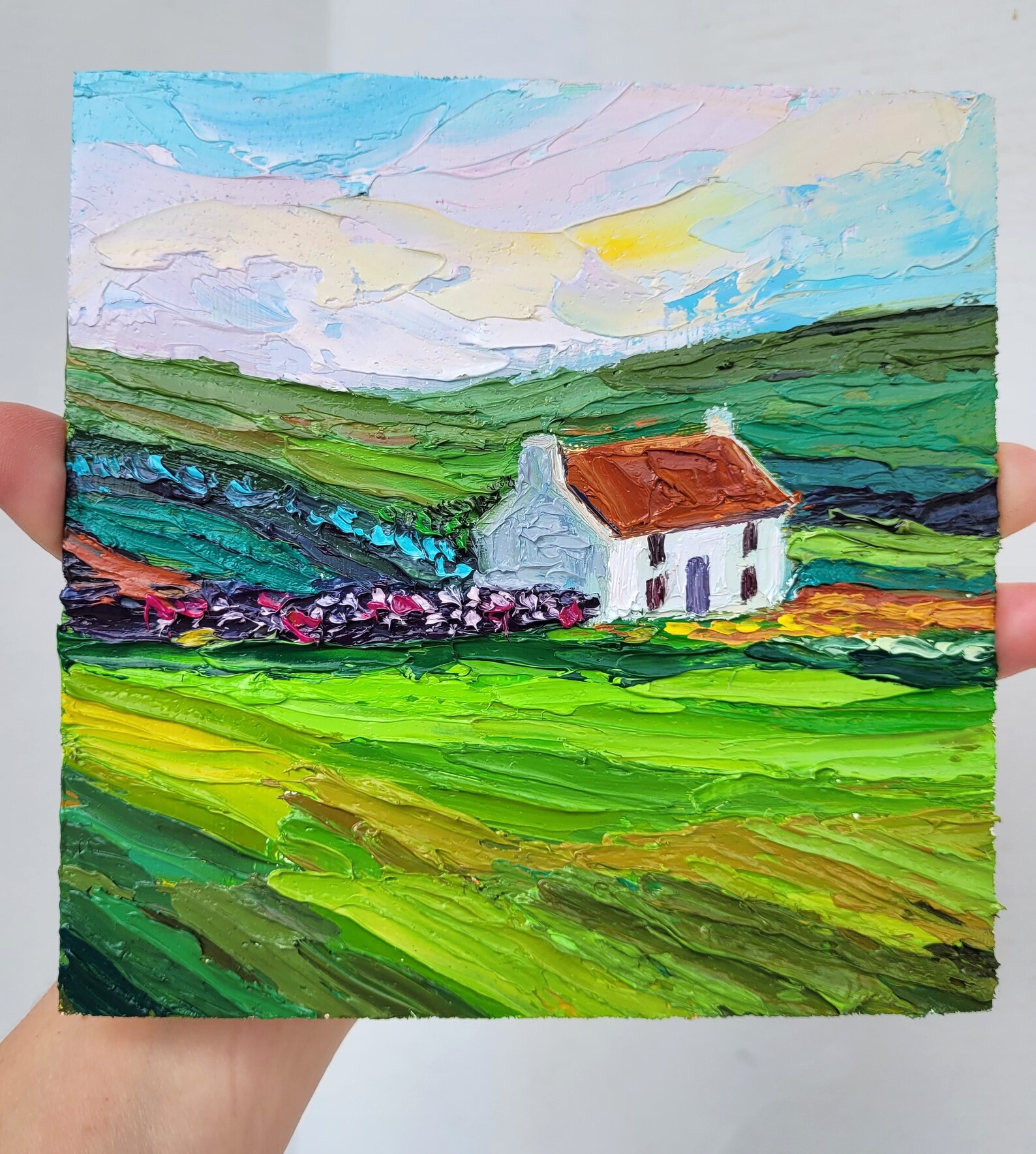 Ireland Painting Ireland Landscape Original Art Impasto Oil Painting 6x6 Irish Painting Cottage