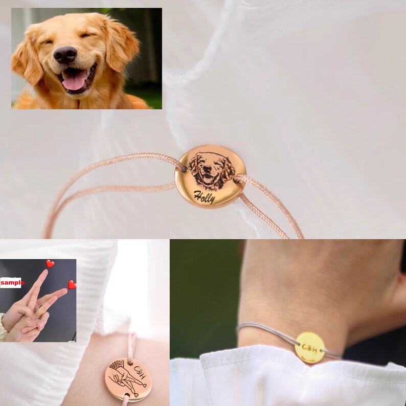 Pulsera personalizada con nombre de retrato de mascota, pulsera con imagen grabada, pulsera con carta personal, collar con foto de perro gato, regalo del Día de la Madre, regalo de pareja imagen 8