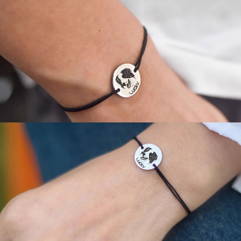 Pulsera personalizada con nombre de retrato de mascota, pulsera con imagen grabada, pulsera con carta personal, collar con foto de perro gato, regalo del Día de la Madre, regalo de pareja imagen 3