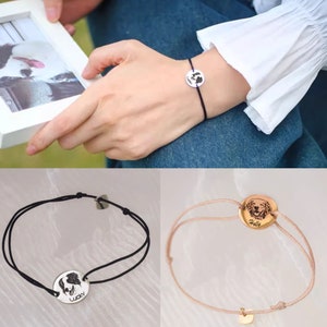 Pulsera personalizada con nombre de retrato de mascota, pulsera con imagen grabada, pulsera con carta personal, collar con foto de perro gato, regalo del Día de la Madre, regalo de pareja imagen 1