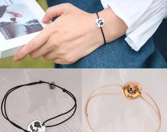 Pulsera personalizada con nombre de retrato de mascota, pulsera con imagen grabada, pulsera con carta personal, collar con foto de perro gato, regalo del Día de la Madre, regalo de pareja