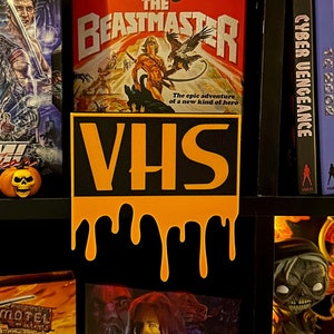 VHS Halloween / Orange Dripping Sign / Horror logo / bookcase display / shelf display / Green