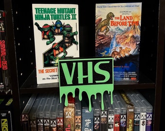 VHS Ooze Dripping Sign / Horror logo / bookcase display / shelf display / Green