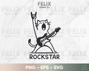 Chat rock star SVG, clipart guitare, design de t-shirt (PNG, EPS)