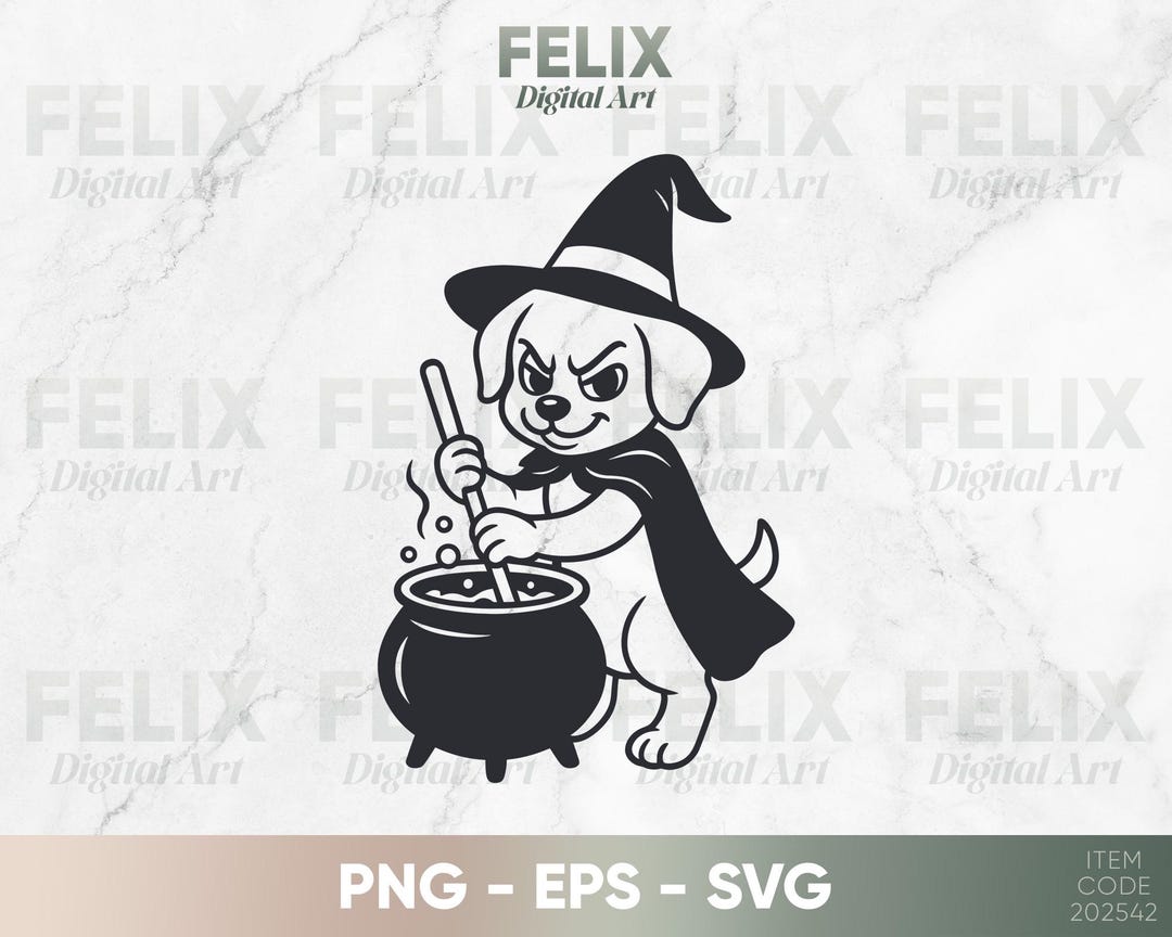 Witch Puppy Halloween Design: Funny Dog Cauldron SVG PNG (digital ...