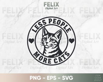 Funny Cat Lover SVG: Less People More Cats Quote (Digital Download PNG EPS)