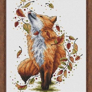 Fox in autumn cross stitch pattern