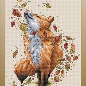 Renard en automne grille de point de croix