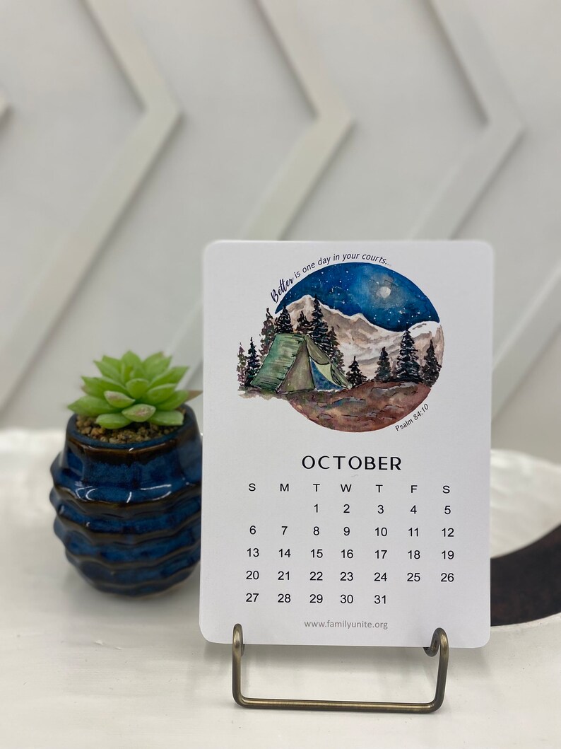 2024 Watercolor Mountain Desk Calendar With Scripture, Watercolor