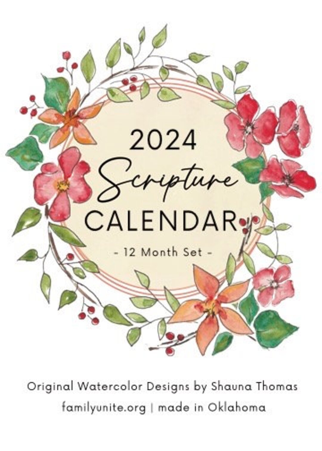 2024 Watercolor Desk Calendar With Scripture With Wood Stand