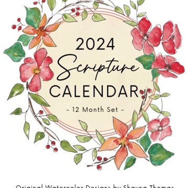 2024 Watercolor Desk Calendar with Scripture with wood stand, Watercolor originals, Scripture Calendar, Monthly Calendar, Gift for Her/Him