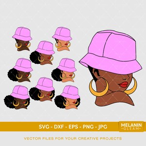 Bucket Hat Black Woman Bundle 2, mélanine svg, femme noire svg, afro femme svg, magie fille noire, paquet svg
