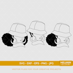 Afro Woman Bucket Hat Silhouette 2, mélanine svg, femme noire svg, afro femme, fille noire magique