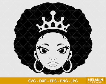 Afro Woman Queen Silhouette | Digital SVG - DXF - EPS - png - Jpg | melanin, black woman svg, afro woman, black girl magic