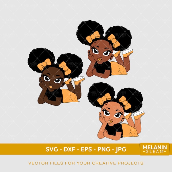 Schiefer Double Puff Girl | Digital SVG - DXF - EPS - png - Jpg | melanin, peekaboo girl, afro woman, black girl magic