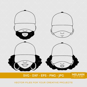Cap Faces Silhouette Bundle | SVG numérique - DXF - EPS - png - Jpg | mélanine, femme noire svg, femme afro, magie fille noire