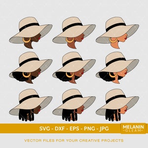 Seitlich Schwarze Frau Sonnenhut Bundle | Digital SVG - DXF - EPS - png - Jpg | Melanin, schwarze Frauen svg, afro woman, black girl magic