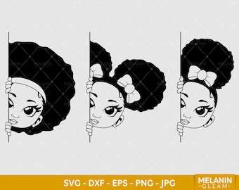 Girl Side Peek Silhouette | Digital SVG - DXF - EPS - png - Jpg | melanin, peekaboo girl, afro girl, black girl magic