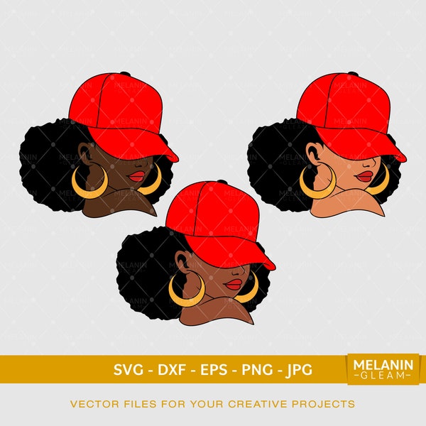 Afro Woman Red Cap, melaninsvg, black woman svg, afro woman, black girl magic svg