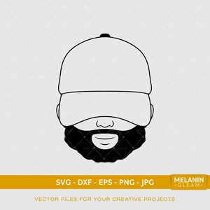 Silhouette de casquette d’homme barbu | Digital SVG - DXF - EPS - png - Jpg | mélanine, peekaboo Boy, afro man, black Boy magic