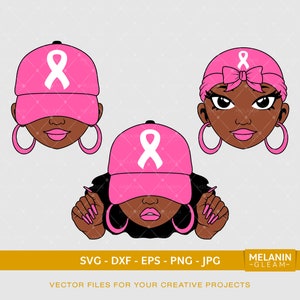 Chapeau du cancer du sein Femme noire 2, mélanine svg, recherche sur le cancer svg, ruban de cancer svg, sensibilisation au cancer svg, femme noire svg, femme afro svg