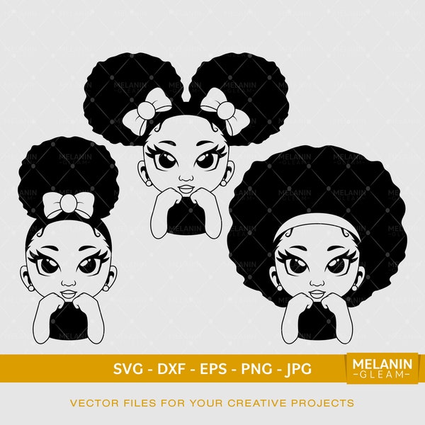 Cute Afro Girl Silhouette | Digital SVG - DXF - EPS - png - Jpg | melanin, peekaboo girl, afro woman, black girl magic