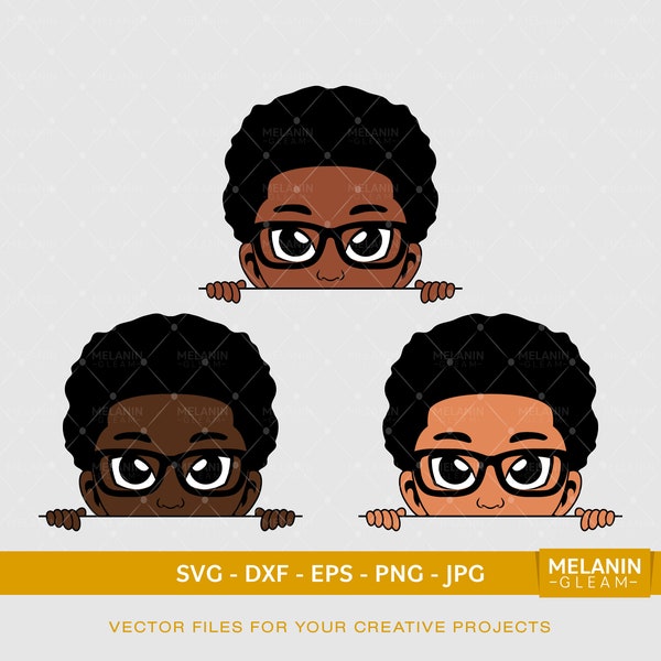 Glasses Afro Boy Peek, melanin, peekaboo Boy, afro woman, black Boy magic, peeking boy svg, afro boy svg