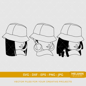 Afro Woman Bucket Hat Silhouette, mélanine svg, femme noire svg, afro femme, fille noire magique