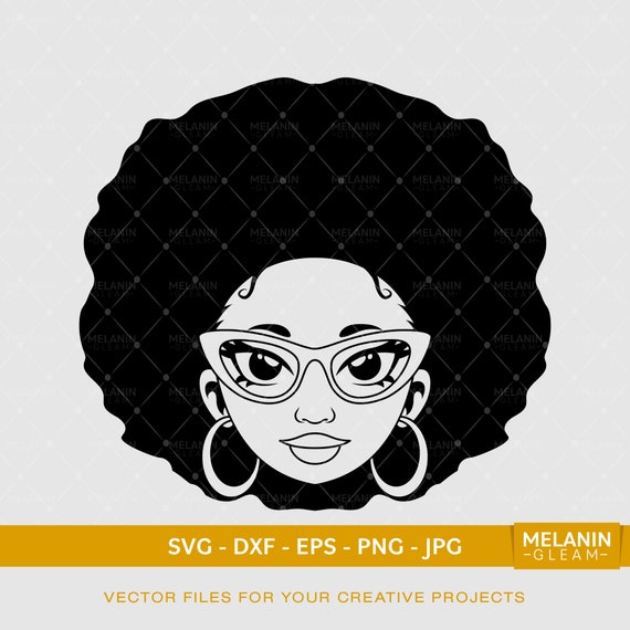 Gafas Afro Mujer Silueta Digital SVG DXF EPS png Jpg melanina,  mujer negra svg, mujer afro, chica negra mágica