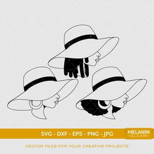 Côté femme Sun Hat Silhouette | Digital SVG - DXF - EPS - png - Jpg | mélanine, femme noire SVG, femme afro, fille noire magique