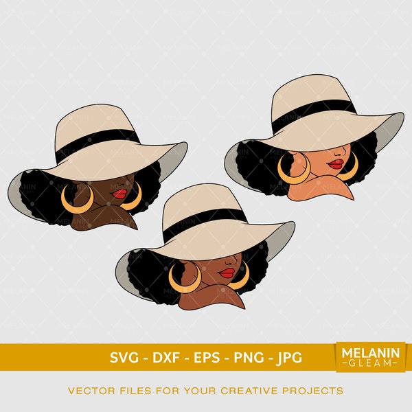 Afro Sun Hat Woman, melanin, black woman svg, afro woman, black girl magic