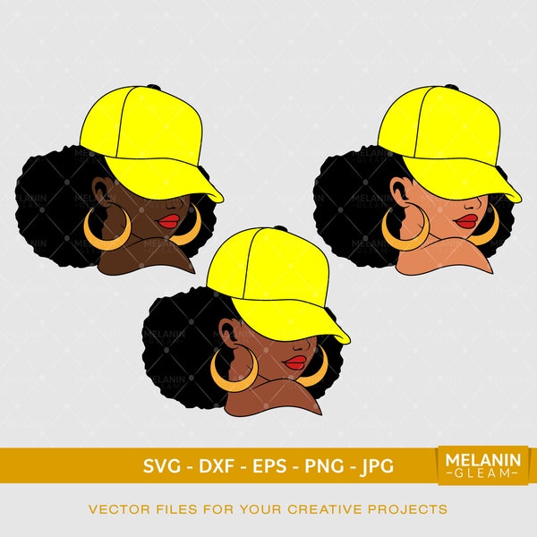 Afro Woman Cap | Digital SVG - DXF - EPS - png - Jpg | melanin, black woman svg, afro woman, black girl magic