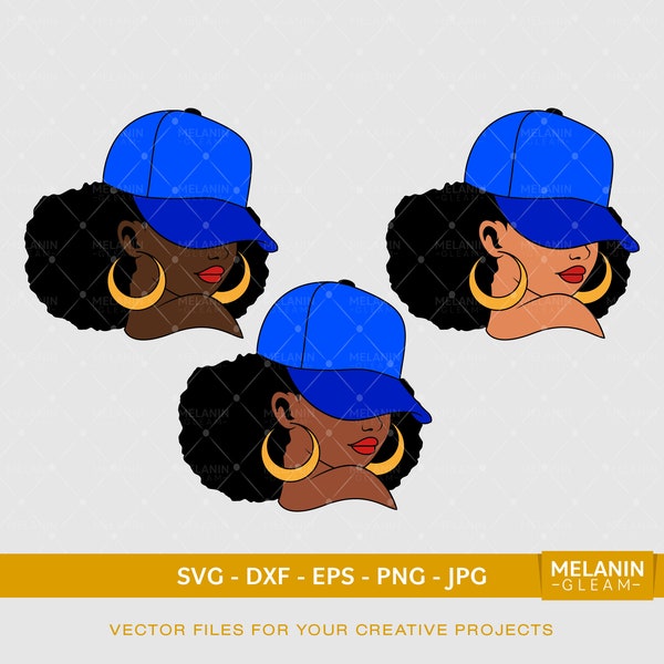 Afro Woman Cap | Digital SVG - DXF - EPS - png - Jpg | melanin, black woman svg, afro woman, black girl magic