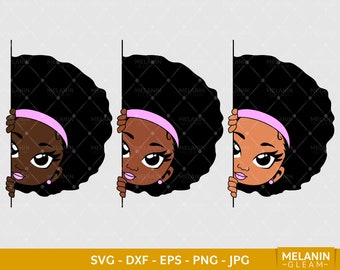 Afro Girl Side Peek | Digital SVG - DXF - EPS - png - Jpg | melanin, peekaboo girl, afro woman, black girl magic