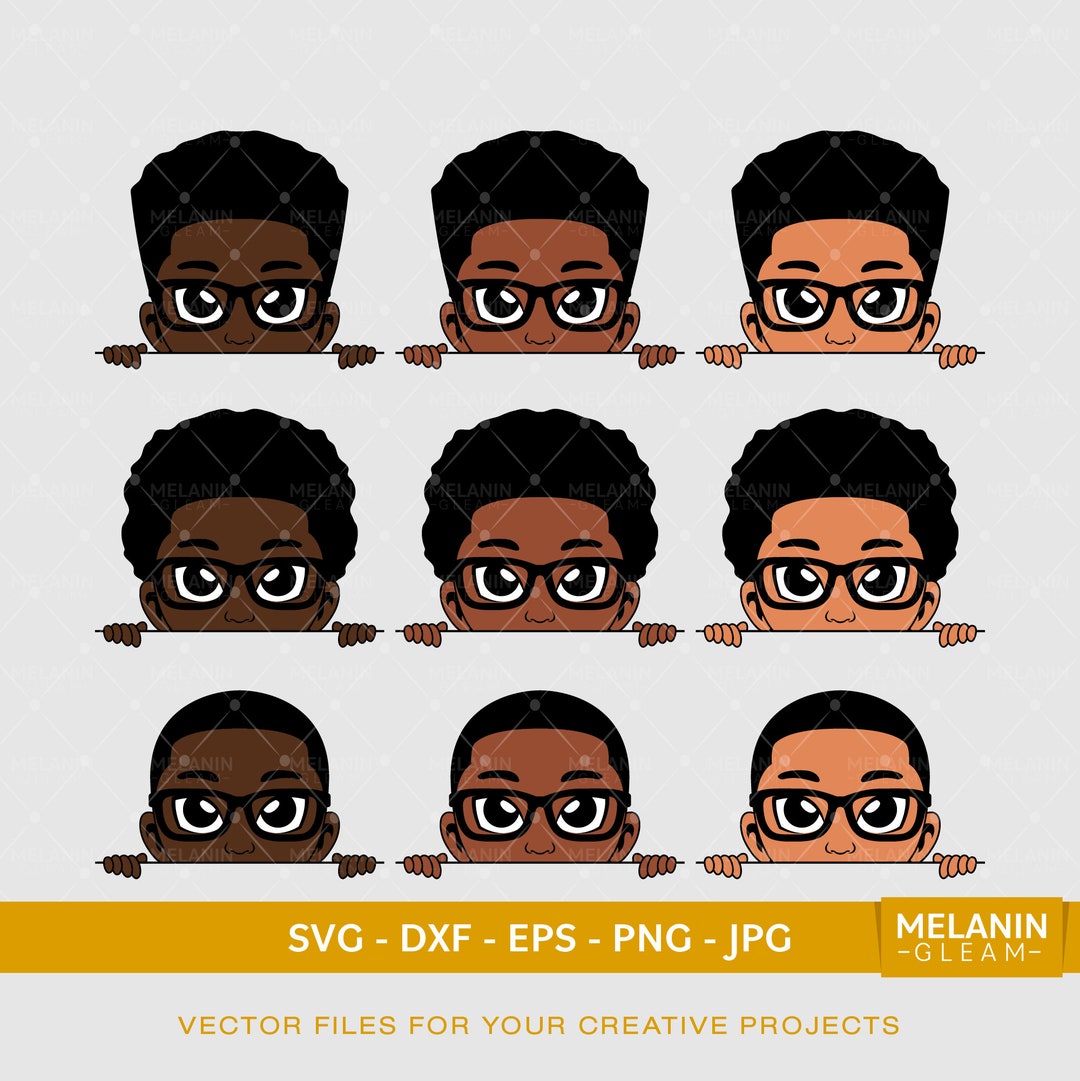 Glasses Boy Peek Bundle, Melanin, Peekaboo Boy, Afro Woman, Black Boy ...