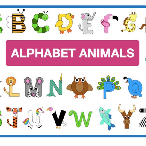 Digital Alphabet Animals - ABC Animals - Animal Alphabet - ABC Crafts For Kids- Animal Crafts For Kids