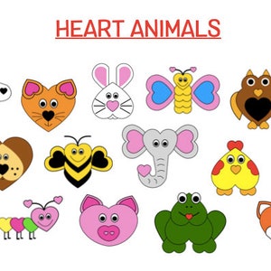 Digital Valentine&#39;s Day Heart Animals Craft Bundle - Crafts for Kids