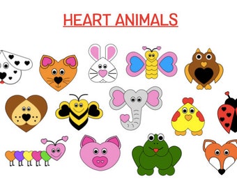 Digital Valentine's Day Heart Animals Craft Bundle - Crafts for Kids