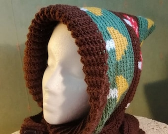 Crochet pattern - Friendly forager hooded scarf